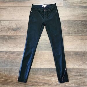 Ted Baker Sew In Love Size 25 Wax Coated Denim Black Skinny Zip Ankle Jean Pants